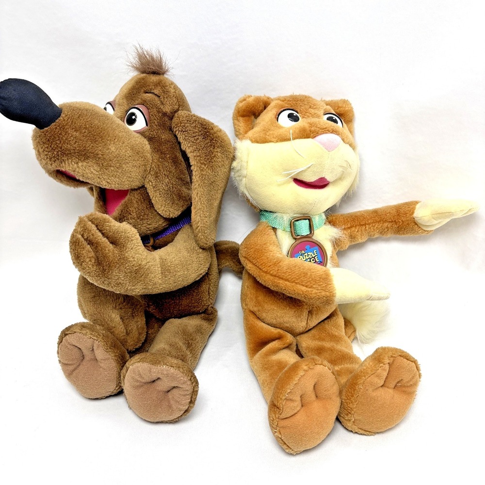 Vtg 90s The Puzzle Place Plush Toys Sizzle Cat and Nuzzel Dog PBS Television 13"